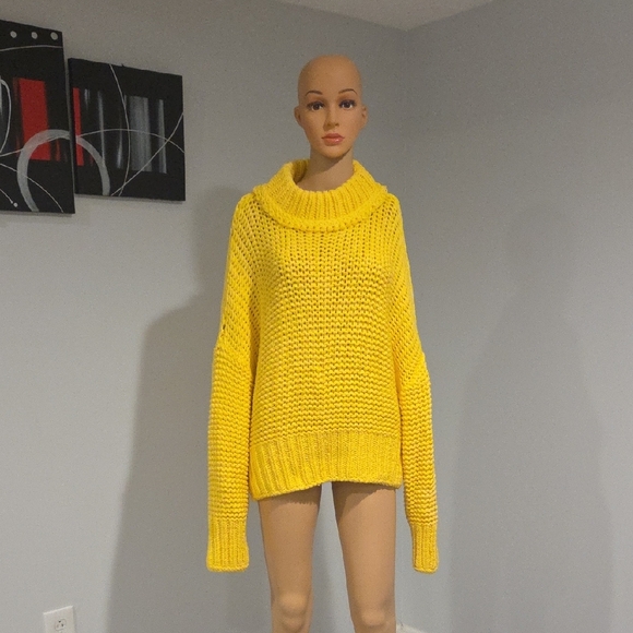 Free People Vibrant Yellow Cowl Neck Sweater - Picture 2 of 11